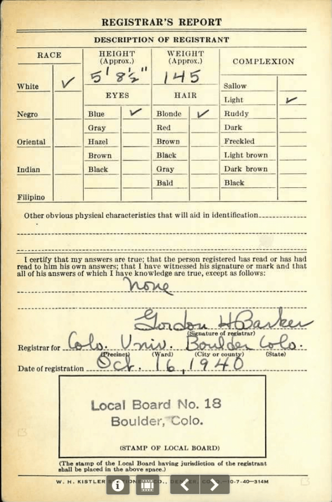A color scan of the draft card for W R Allen