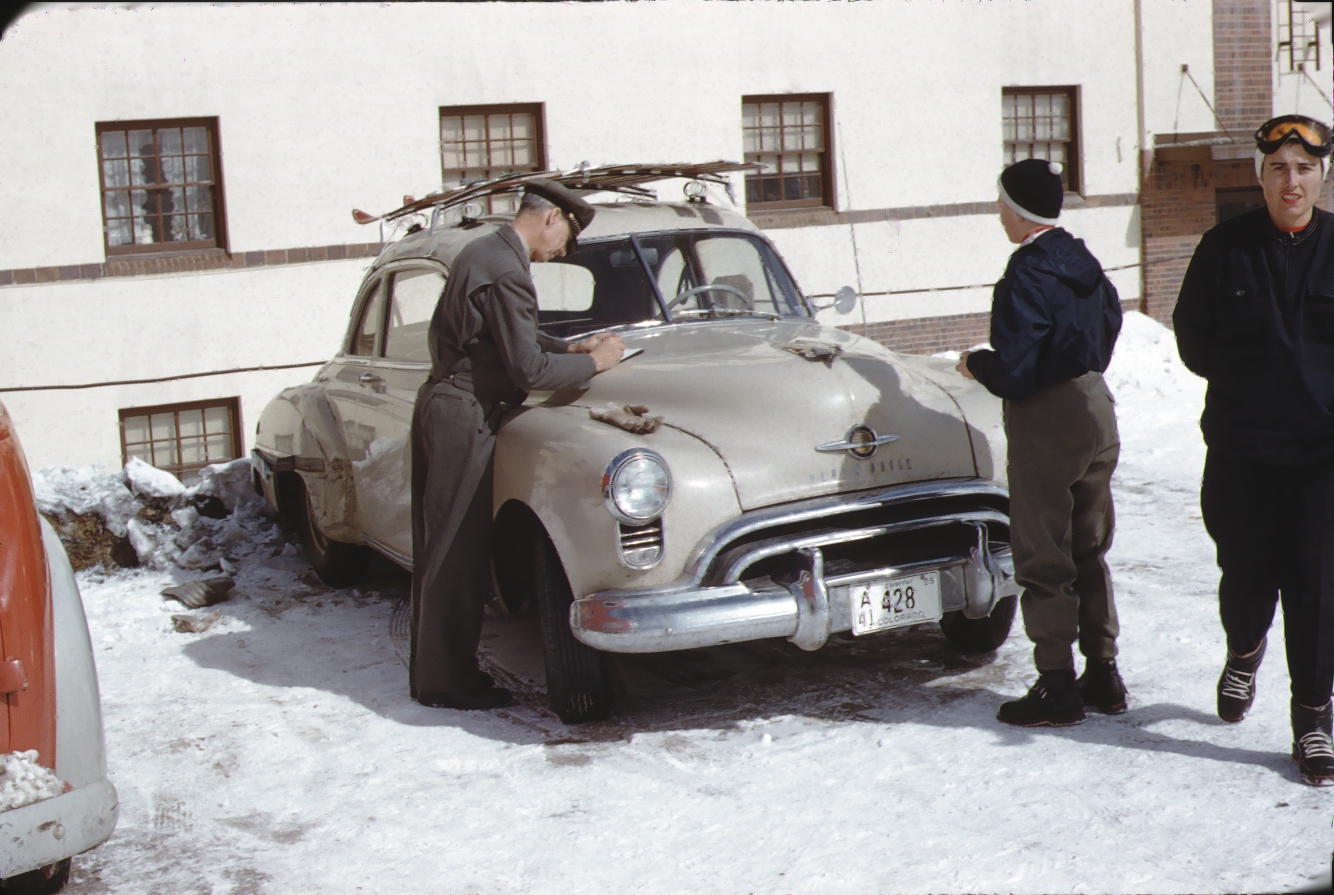 Color photo of Jon Allen and Fabyan Watrous, Climax Colorado, circa 1953.
