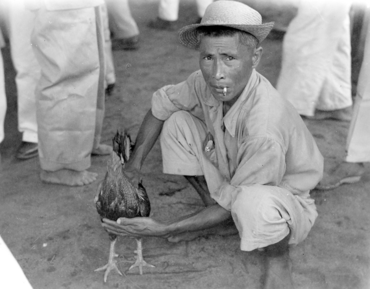 Filipino with Rooster, 1945 (Photograph: Staff Sgt. W. R. Allen)
